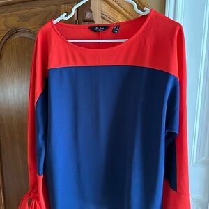 Du Jour Red and Blue Color Block Long Sleeve Top